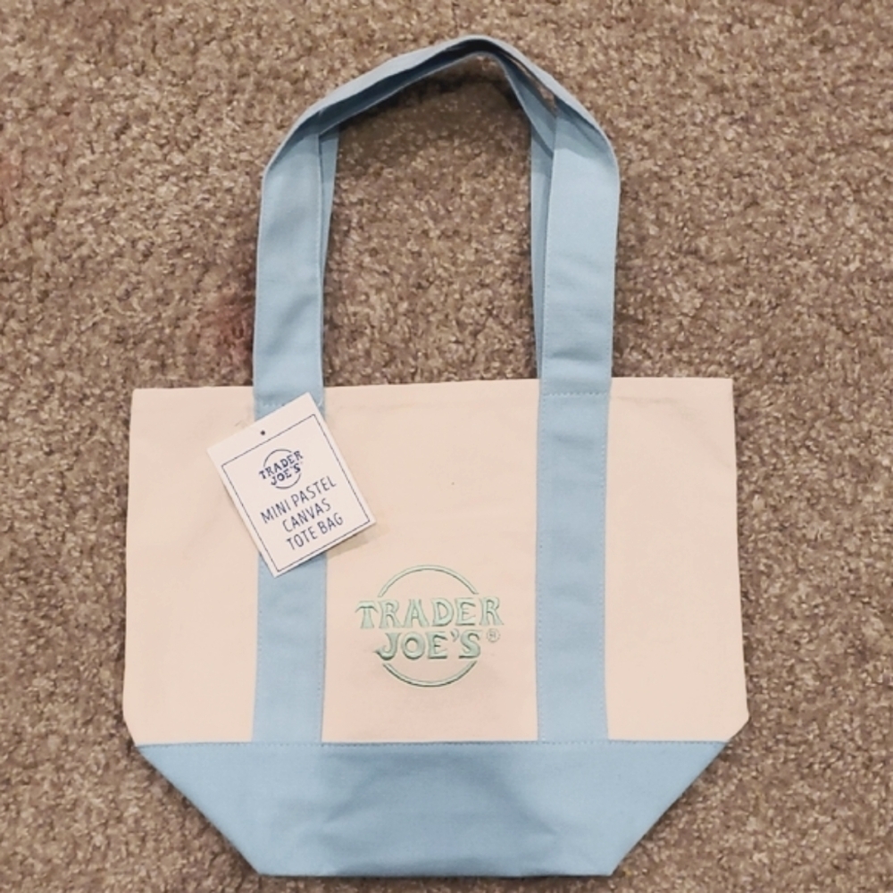 Trader Joe's Blue Mini Pastel Canvas Tote Bag